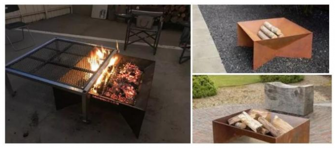 Hoyo de acero geométrico del fuego de Corten del cuadrado ardiente de madera al aire libre portátil