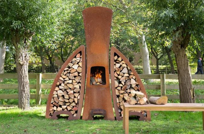 Almacenamiento al aire libre de acero de la chimenea y del registro de Corten del diseño de Tendu para el patio trasero