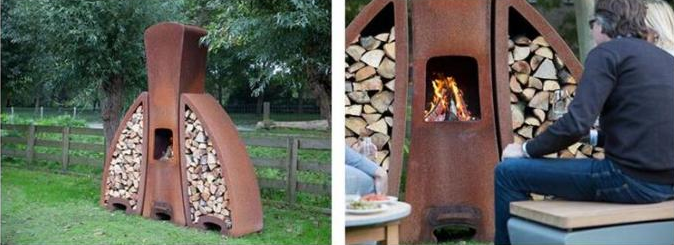 Almacenamiento al aire libre de acero de la chimenea y del registro de Corten del diseño de Tendu para el patio trasero