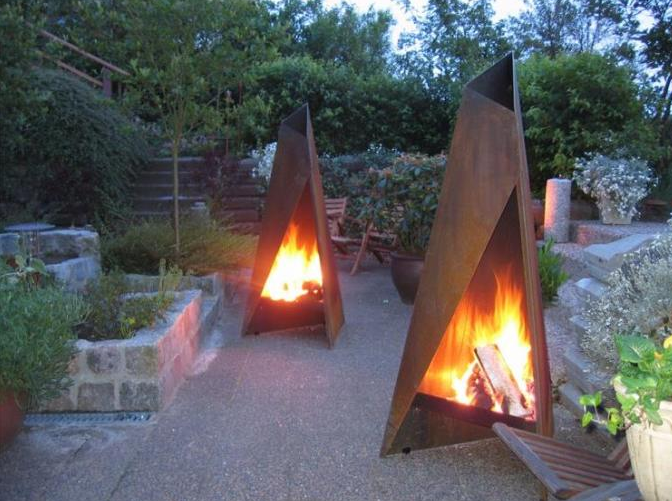 Chimenea al aire libre el 120cm moderna libre Corten geométrico Chimenea de acero