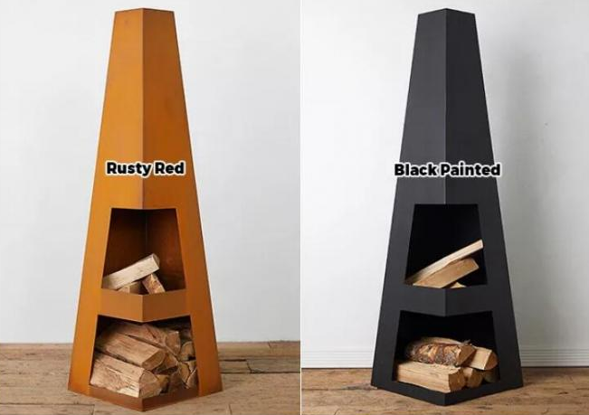 Moho ardiente de madera que resiste a la pirámide al aire libre del fuego de Chiminea del obelisco de acero