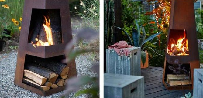 Moho ardiente de madera que resiste a la pirámide al aire libre del fuego de Chiminea del obelisco de acero