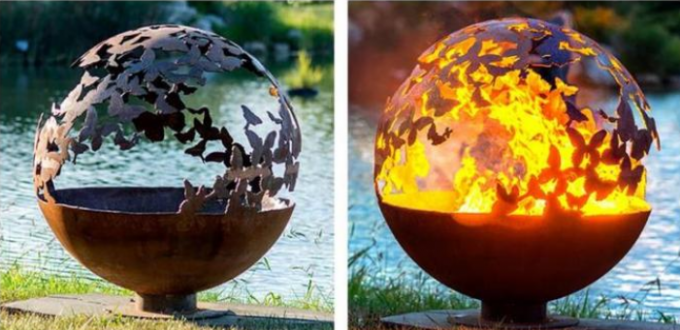 fuego Pit Sphere de Heater Butterfly Theme Corten Steel del patio del diámetro de los 90cm
