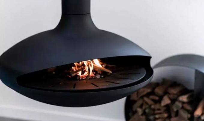 Chimenea de madera giratoria suspendida interior de la ejecución de acero de la estufa de la calefacción del hotel
