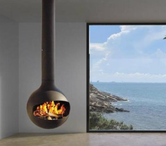 La chimenea colgante de acero formada especial del hotel del chalet suspendió la estufa ardiente de madera