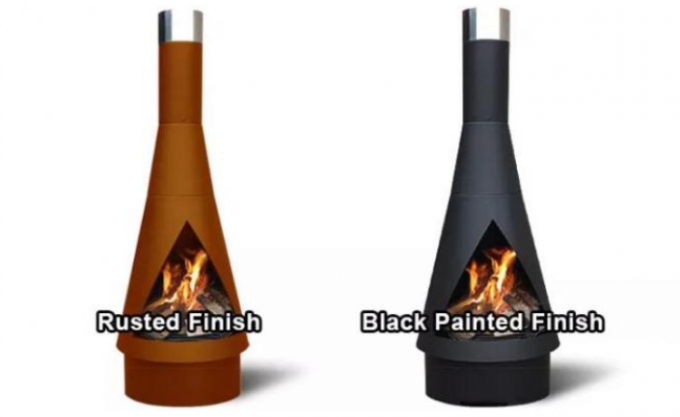 Obelisco anguloso de acero rústico Chiminea de Corten de la chimenea ardiente de madera al aire libre