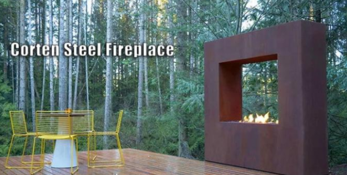 El diseño moderno decorativo aherrumbró chimenea de gas de acero al aire libre de la naturaleza de Corten