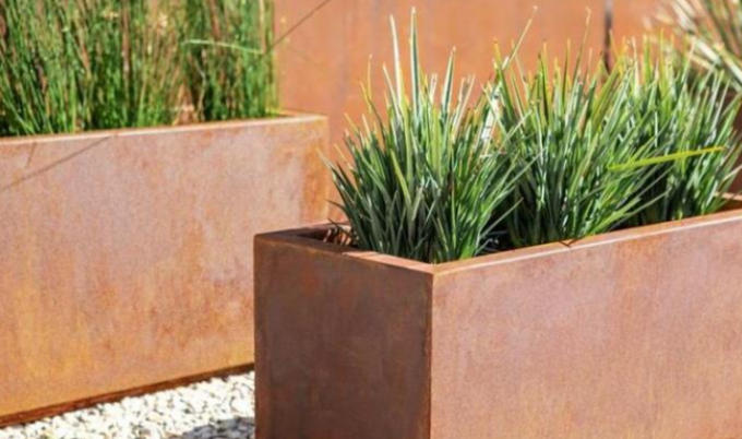 Plantador de acero del canal del rectángulo de Corten del metal del rectángulo de la caja larga al aire libre del plantador