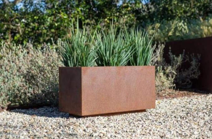 Plantador de acero del canal del rectángulo de Corten del metal del rectángulo de la caja larga al aire libre del plantador