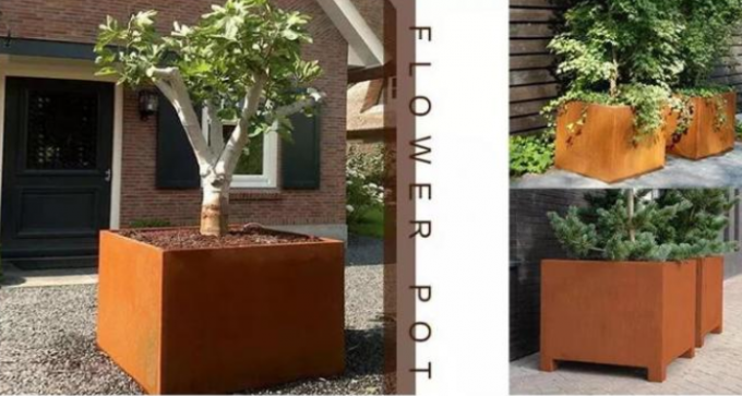 Cajas grandes del plantador de Rusty Square Corten Steel Flower de los potes del jardín del metal