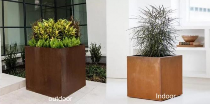 Cajas grandes del plantador de Rusty Square Corten Steel Flower de los potes del jardín del metal