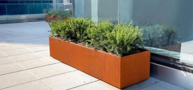 Plantador de acero del rectángulo de Corten del jardín de potes del metal de la caja larga moderna del canal