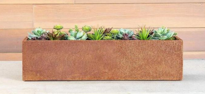 Plantador de acero del rectángulo de Corten del jardín de potes del metal de la caja larga moderna del canal