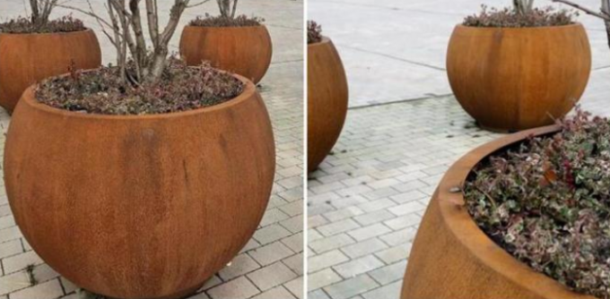 Potes de acero del plantador del árbol del globo de Corten de las esferas geométricas al aire libre para el Streetscape