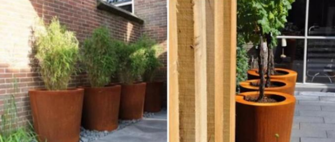 Plantadores cónicos de acero afilados macetas al aire libre de Corten del cilindro del metal del jardín