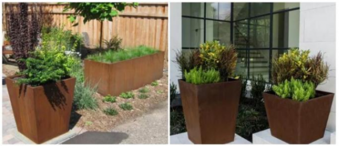 Caja cuadrada afilada de acero del plantador de Corten del color rústico caliente para el paisaje del jardín