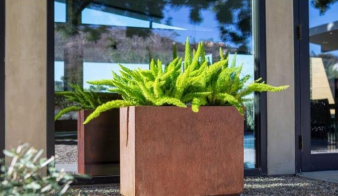 Plantador rectangular de la flor del canal del diseño moderno del moho de Corten del metal alto del palmo