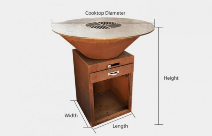 Fuego al aire libre de acero Pit Grill With Ash Drawer de Corten de la barbacoa moderna del carbón de leña