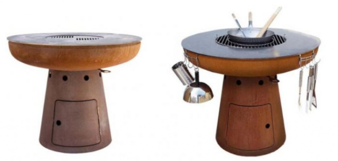 Madera de cocinar al aire libre de la barbacoa que quema la parrilla de acero del carbón de leña de la chimenea de Corten