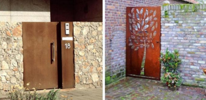 Tubo principal de acero de Rusty Laser Cut Rusty Corten del jardín del chalet con la manija y la cerradura