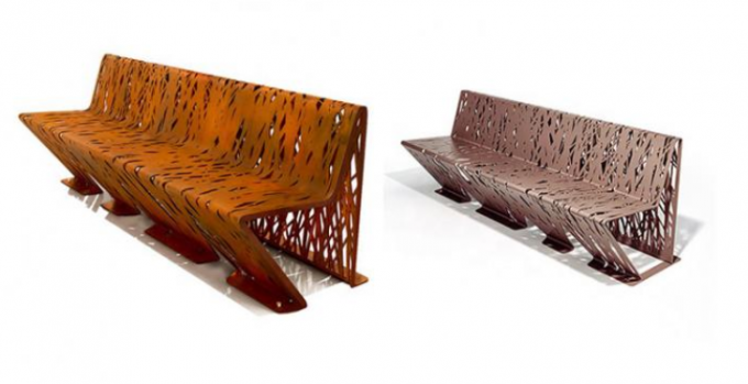 Tabla al aire libre de acero aherrumbrada natural de Corten de los muebles geométricos del metal con el sistema del banco
