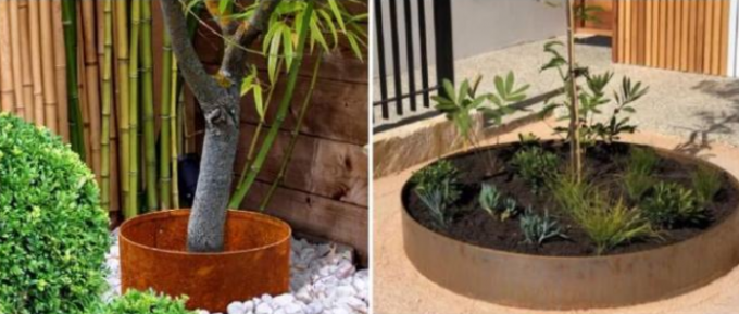 Jardín Rusty Corten Steel Planter Tree decorativo Ring With Folded Top Edge