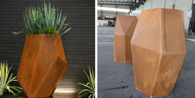 Maceta hexagonal de acero de Corten del plantador geométrico interior y al aire libre del metal