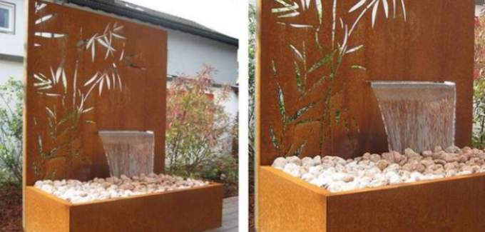 Fuente de bambú de la piscina de acero de Corten del panel del metal del modelo de la decoración del jardín