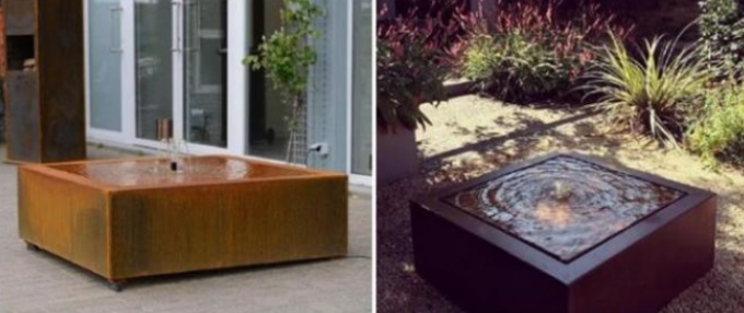 La decoración del jardín aherrumbró capa freática de acero anaranjada del cuadrado de la fuente de Corten