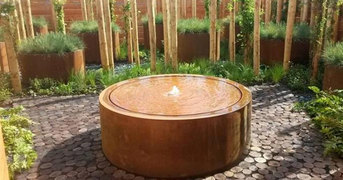 fuente de acero de la capa freática del 120cm Dia Garden Rust Surface Cylindrical Corten
