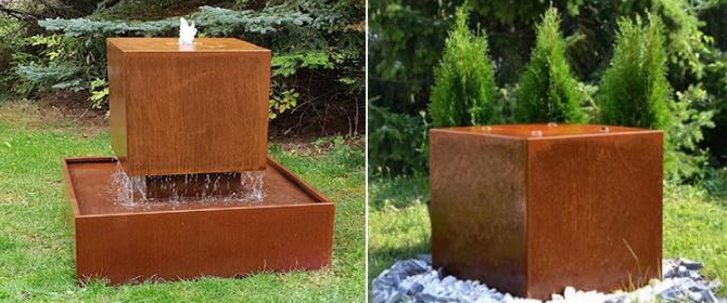 Característica flotante de acero del agua de Corten del bloque cúbico decorativo del agua del jardín