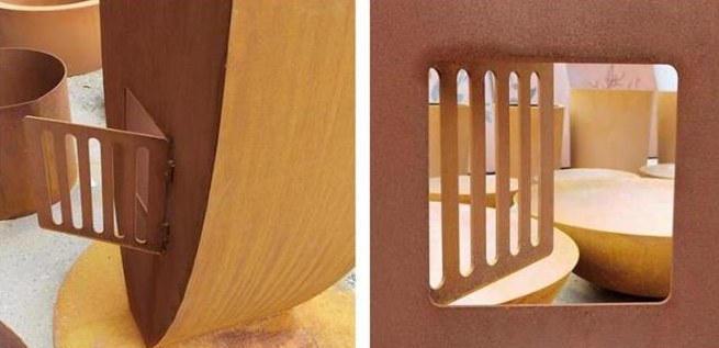 Almacenamiento al aire libre de madera de Corten del acero de Corten de la escultura del estante de la leña del metal