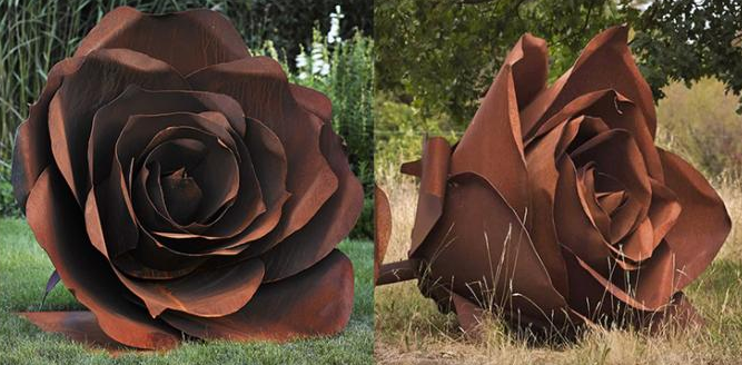 La flor al aire libre de Rusty Metal Yard Art Rose forma la escultura de acero del jardín de Corten