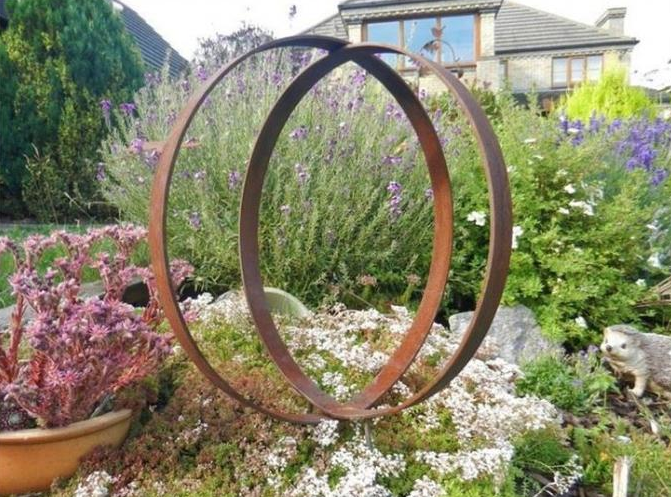 Jardín de acero Ring Hoop Sculpture de Ring Circle Garden Art Corten del metal rústico grande