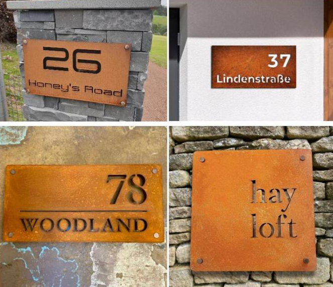 El número de casa personalizado corte al aire libre del laser aherrumbró la muestra de acero de Corten