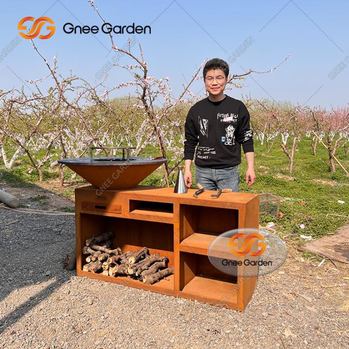 El carbón de leña único de la barbacoa asa a la parrilla la parrilla de acero de la barbacoa de Corten para la cocina al aire libre