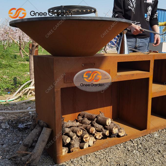 El carbón de leña único de la barbacoa asa a la parrilla la parrilla de acero de la barbacoa de Corten para la cocina al aire libre