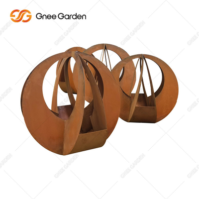 Plantador de acero de Corten de la ronda adaptable del diseño simple con el platillo para la decoración casera