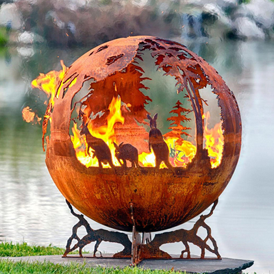 El fuego de acero grueso Handcrafted Pit And Water Bowl Sphere del 100cm Corten formó