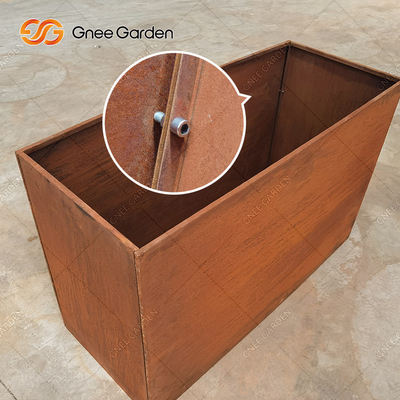 El plantador grande de acero rústico del metal de Corten encajona al aire libre desmontable rectangular
