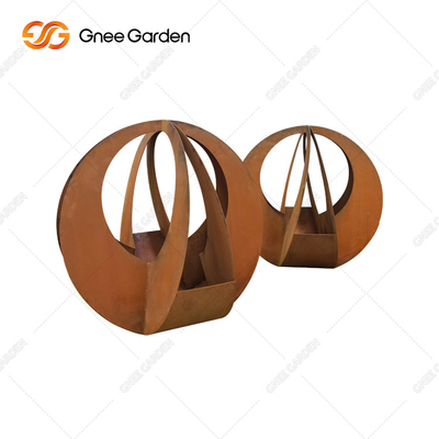 Plantador de acero de Corten de la ronda adaptable del diseño simple con el platillo para la decoración casera