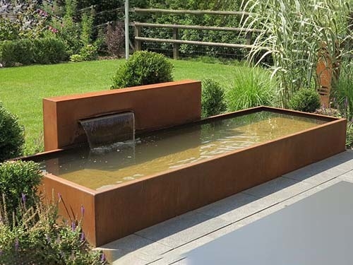 Paisaje al aire libre de acero moderno del jardín de la fuente de agua de Corten rectangular
