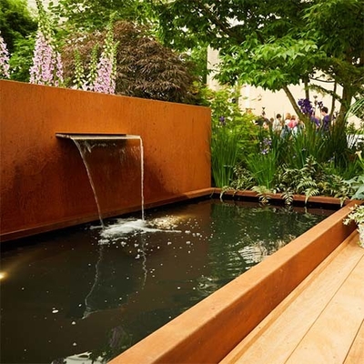 Paisaje al aire libre de acero moderno del jardín de la fuente de agua de Corten rectangular