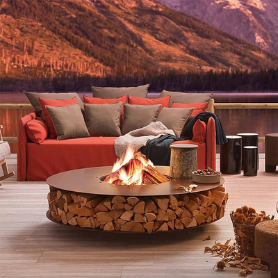 Fuego de madera Pit Table With Chairs del tenedor de Corten de la leña del almacenamiento de los muebles al aire libre de acero redondos del metal