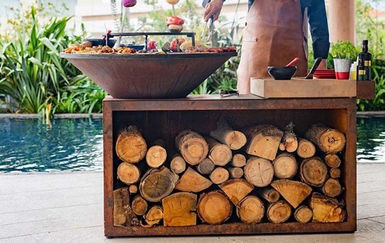 Hoyo de fuego de barbacoa de óxido de acero Corten en forma de cono para quemar madera al aire libre personalizar