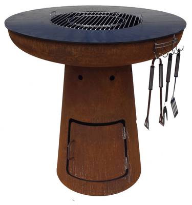 Tazón de fuego para barbacoa de acero corten con anillo de parrilla para acampar al aire libre
