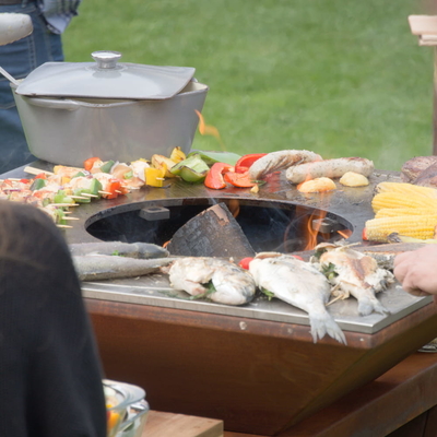 Pozo de fuego de acero corten pre oxidado para cocinar al aire libre en barbacoa