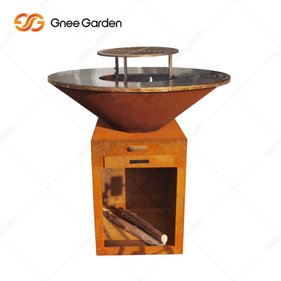 Barbacoa de carbón Parrilla de acero al aire libre Corten Fire Pit BBQ con parrilla para cocinar