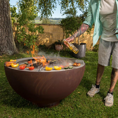 BARBACOA de acero al aire libre del hoyo del fuego de 1000m m Corten con el anillo modificado para requisitos particulares de la parrilla