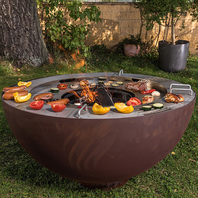 BARBACOA de acero al aire libre del hoyo del fuego de 1000m m Corten con el anillo modificado para requisitos particulares de la parrilla